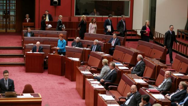 The Greens walk out as Senator Hanson delivers her first speech in the Senate.